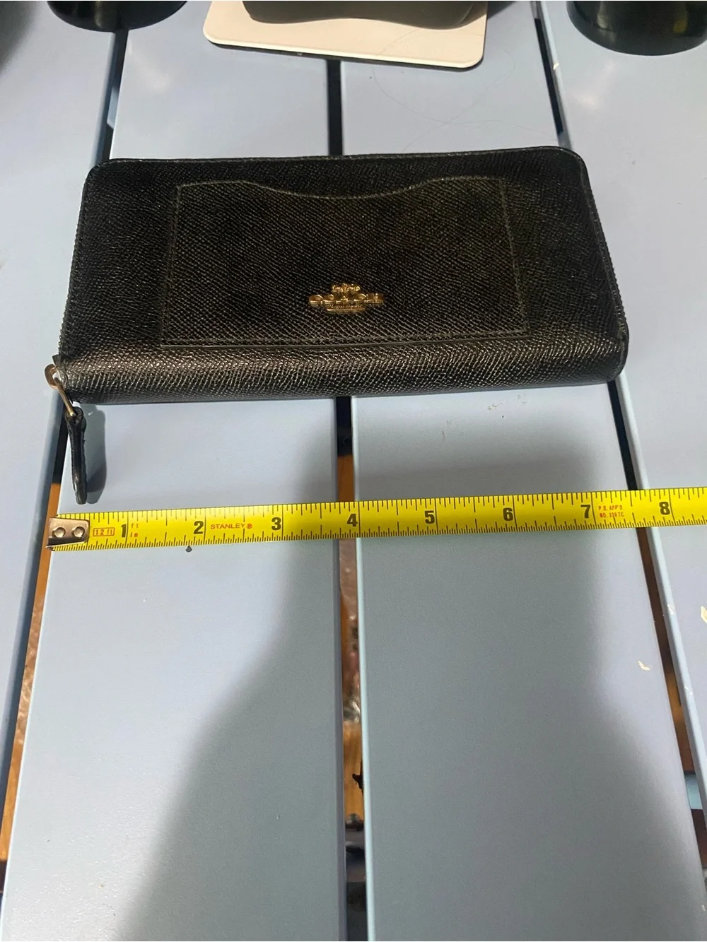 Coach C4124 Medium ID Zip Around Wallet Black Pebble Leather